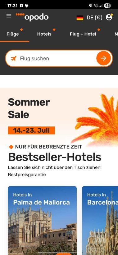 Screenshot Weg im Nutzerkonto zur Kuendigung von Opodo Prime - Teil 1