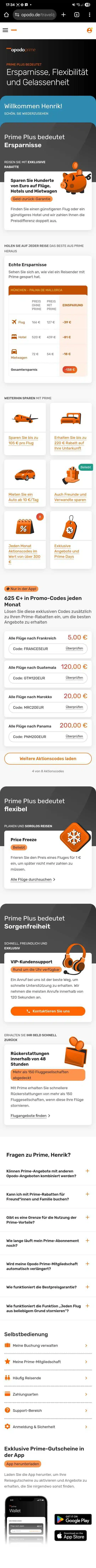 Screenshot Weg im Nutzerkonto zur Kuendigung von Opodo Prime - Teil 3