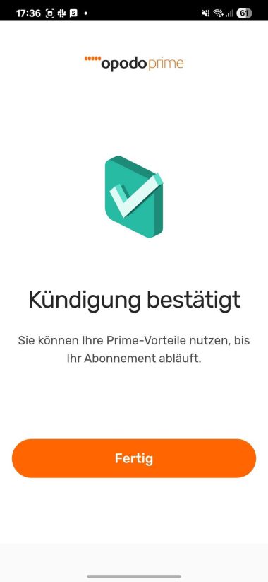 Screenshot Weg im Nutzerkonto zur Kuendigung von Opodo Prime - Teil 6