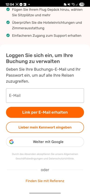 Screenshot der Login Maske zum Anfordern eines OTP auf opodo.de