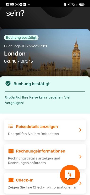 Screenshot aus dem Bereich zur Buchungsverwaltung auf opodo.de mit der Kachel zu den Rechnungsinformationen
