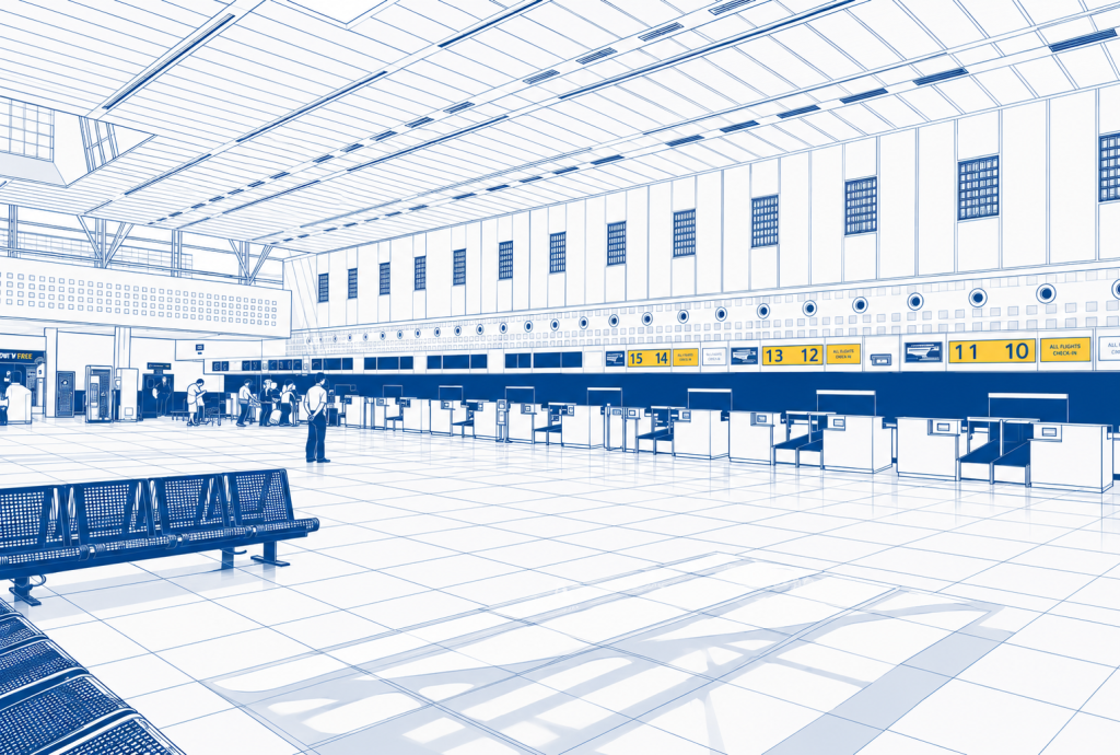 Check-in-Bereich am Flughafen Bordeaux