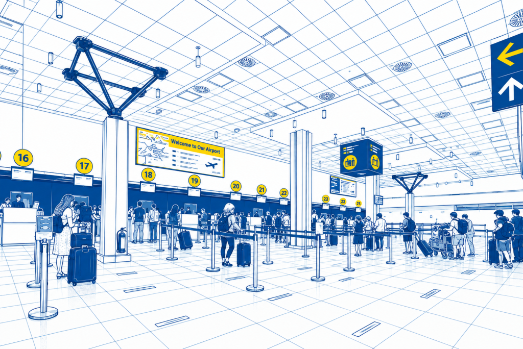 Check-in-Bereich am Flughafen Korfu